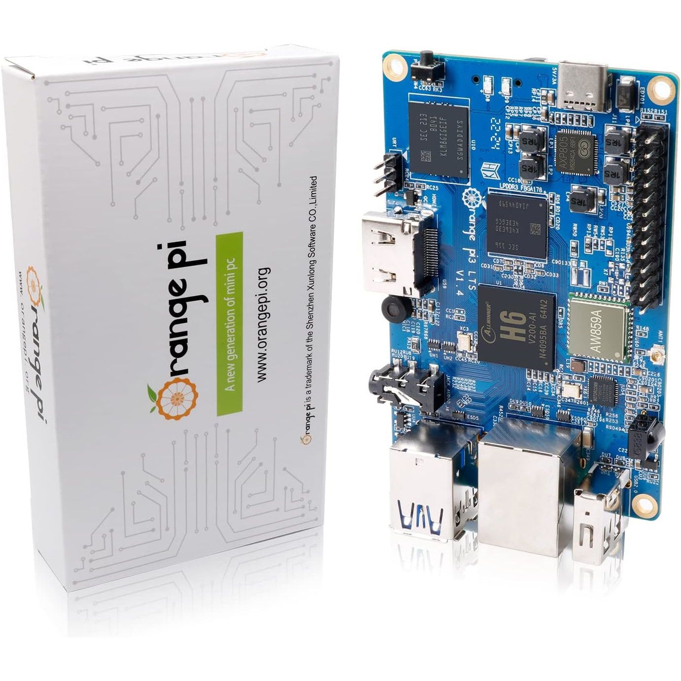 Orange Pi 3 LTS single board computer with box.