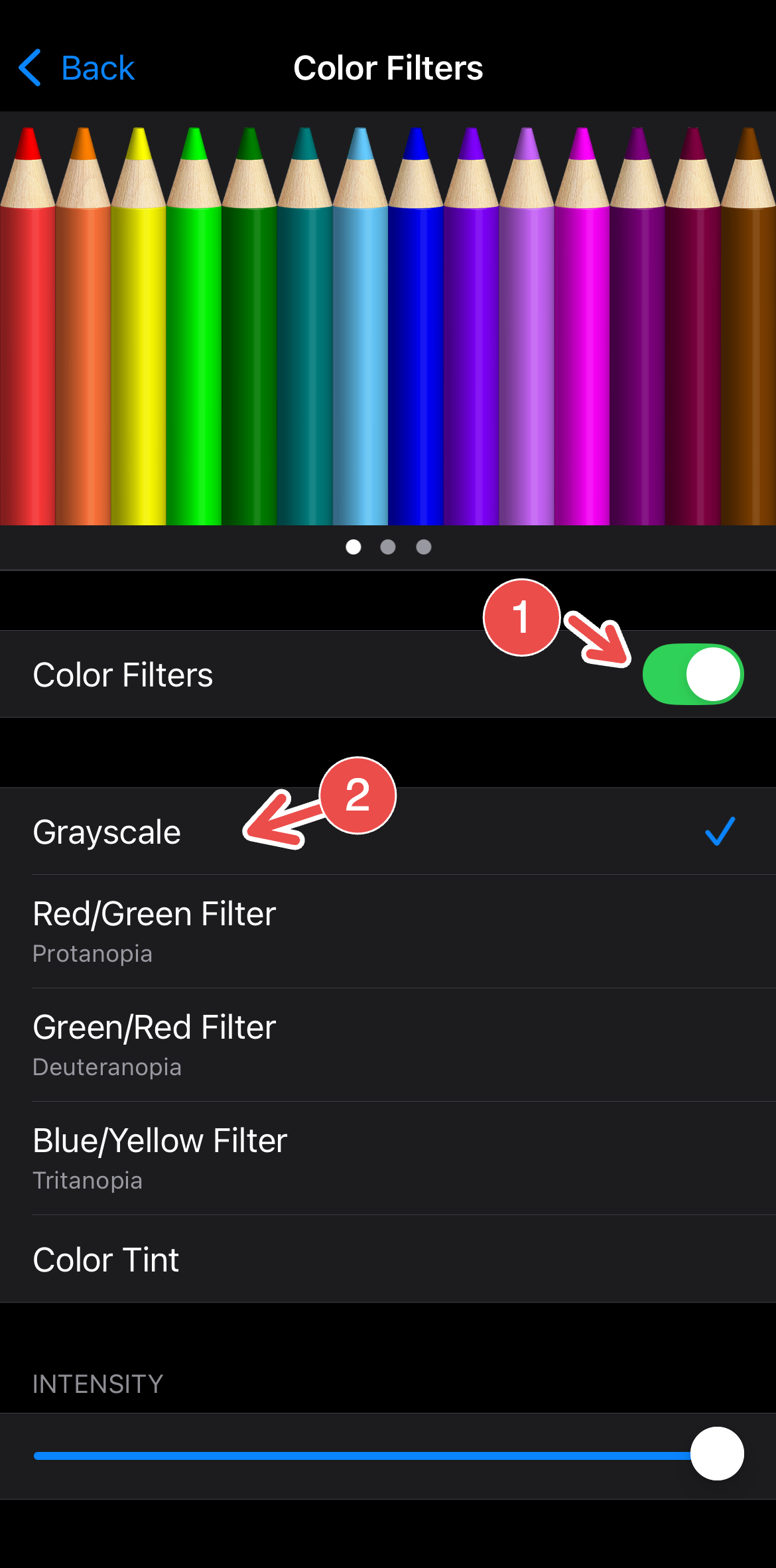 Using the grayscale filter on iPhone.