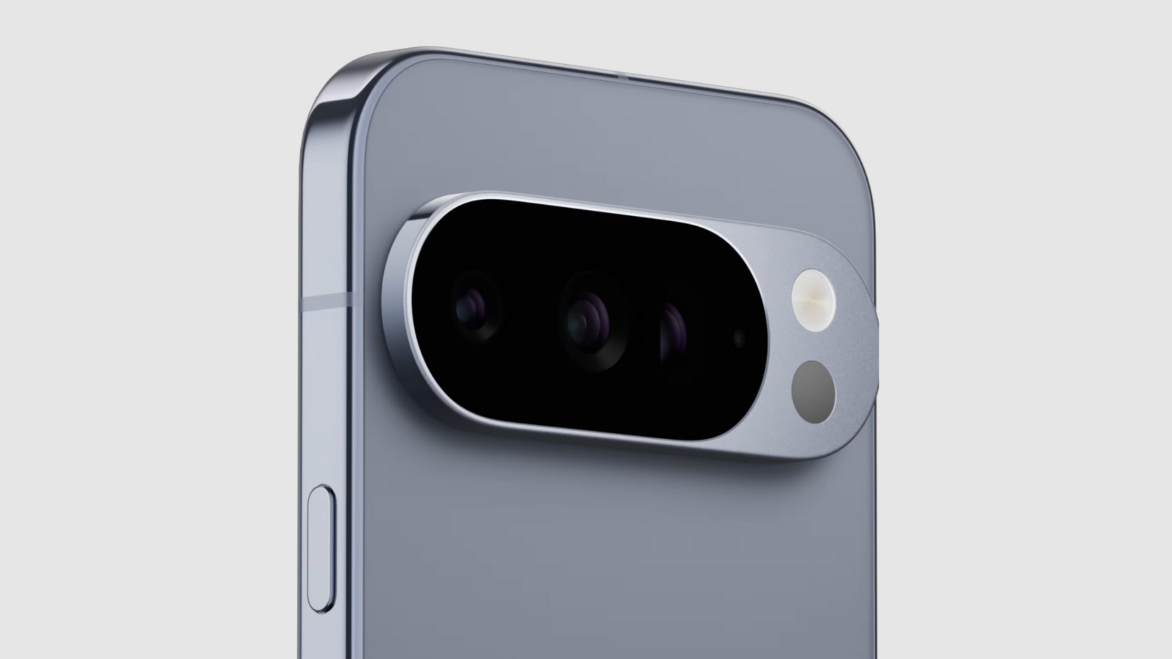 Picture of the Pixel 10 Pro's rear camera setup over a plain gray background.