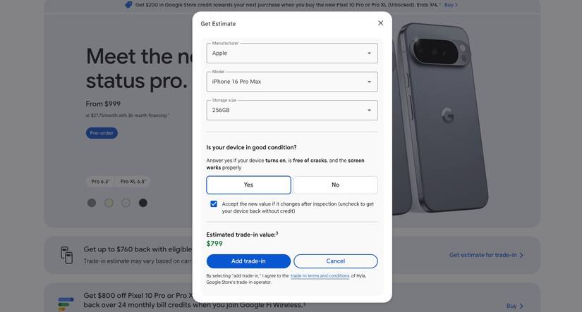 Pixel 10 Comercio en Google Store