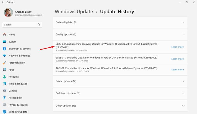 Quick Machine Recovery update in Windows 11.