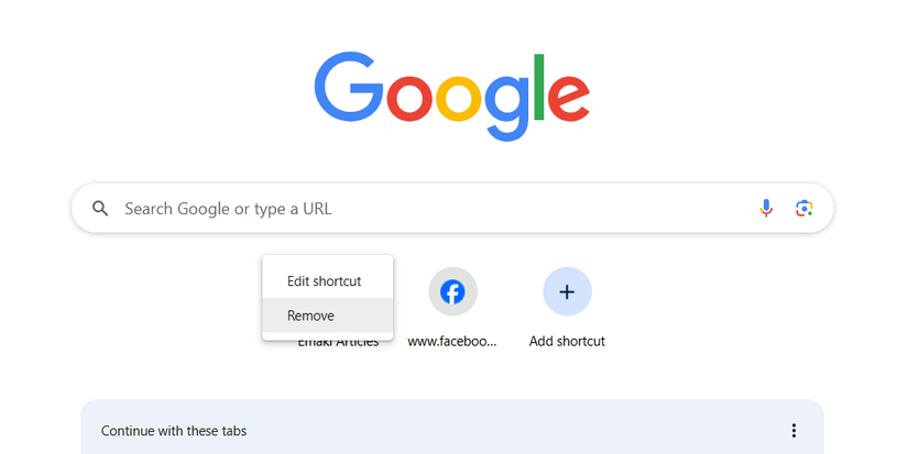 Removing a shortcut in Chrome.