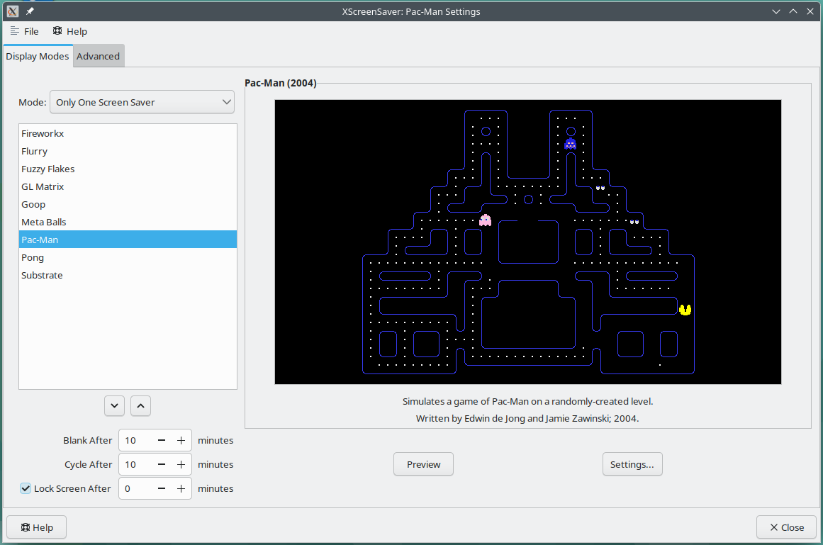 Screensaver settings in Xscreensaver on openSUSE.