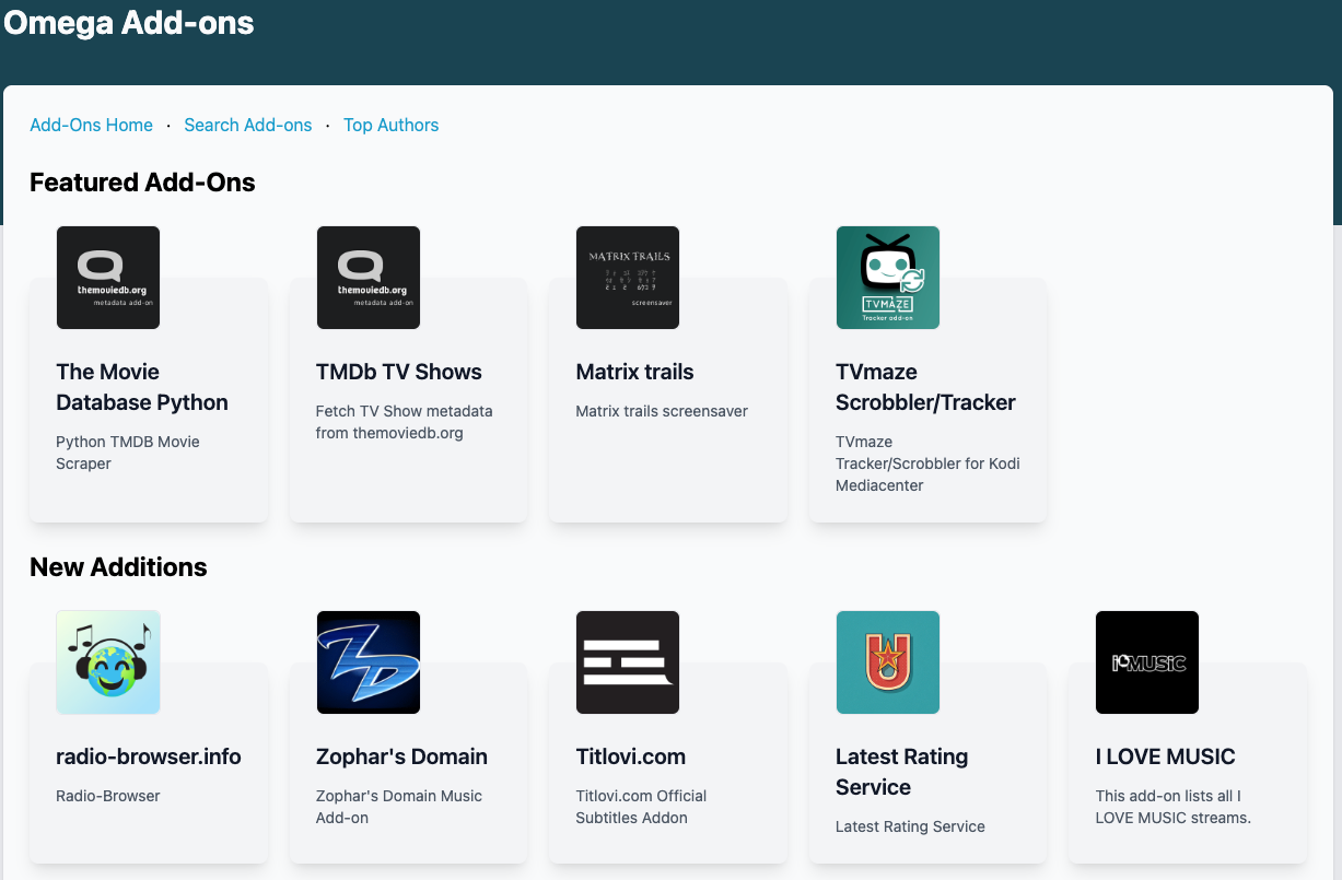 A selection of the latest Kodi official add-ons.
