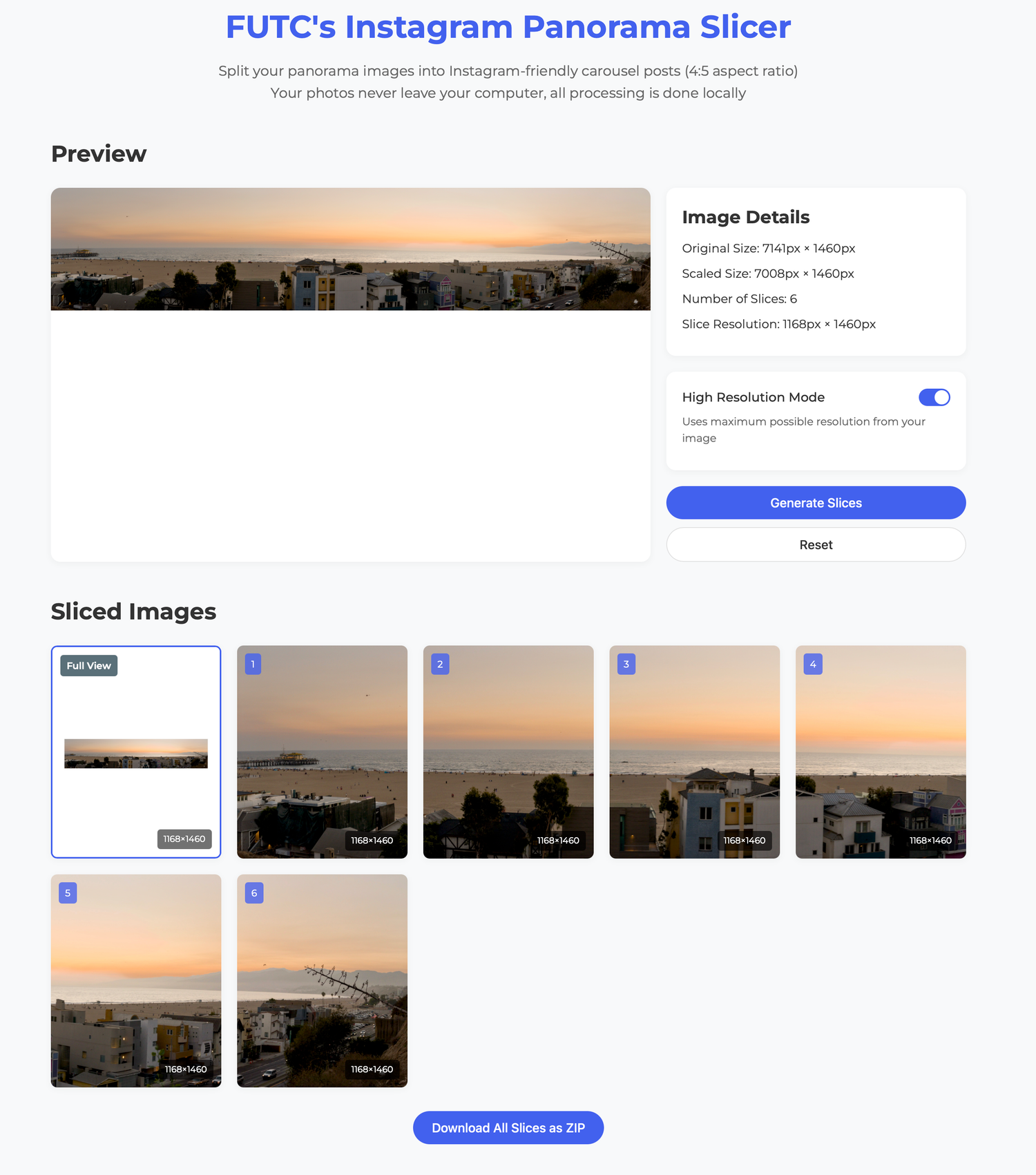The Panorama Splitter website by Felix (FUTC).