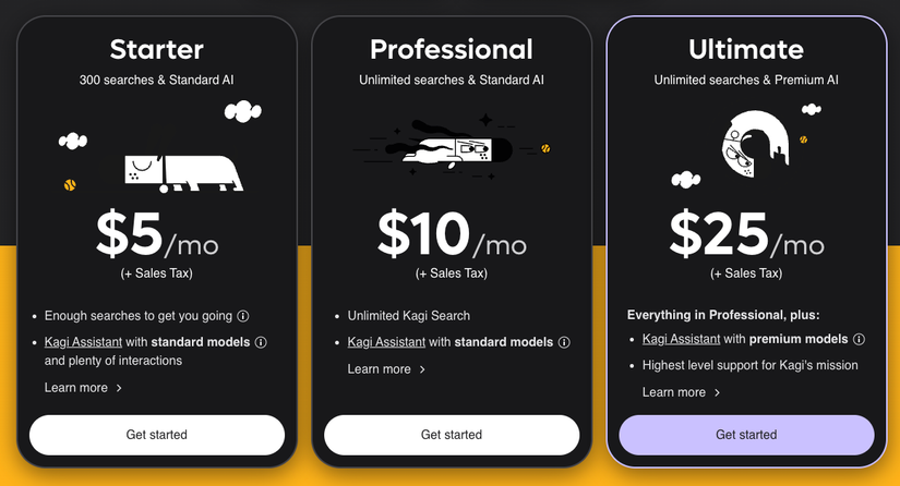 Kagi's individual plan pricing.