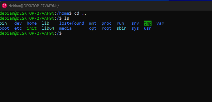 Using cd to jump into the root folder.