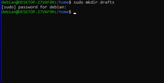Creating a new folder using mkdir.