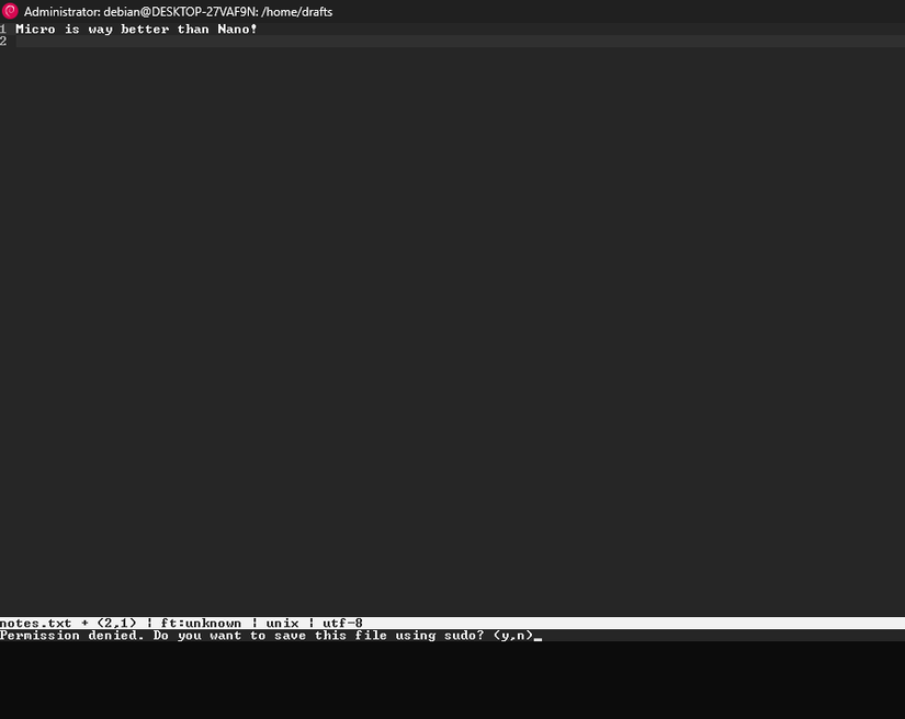 Using Micro to edit text files.