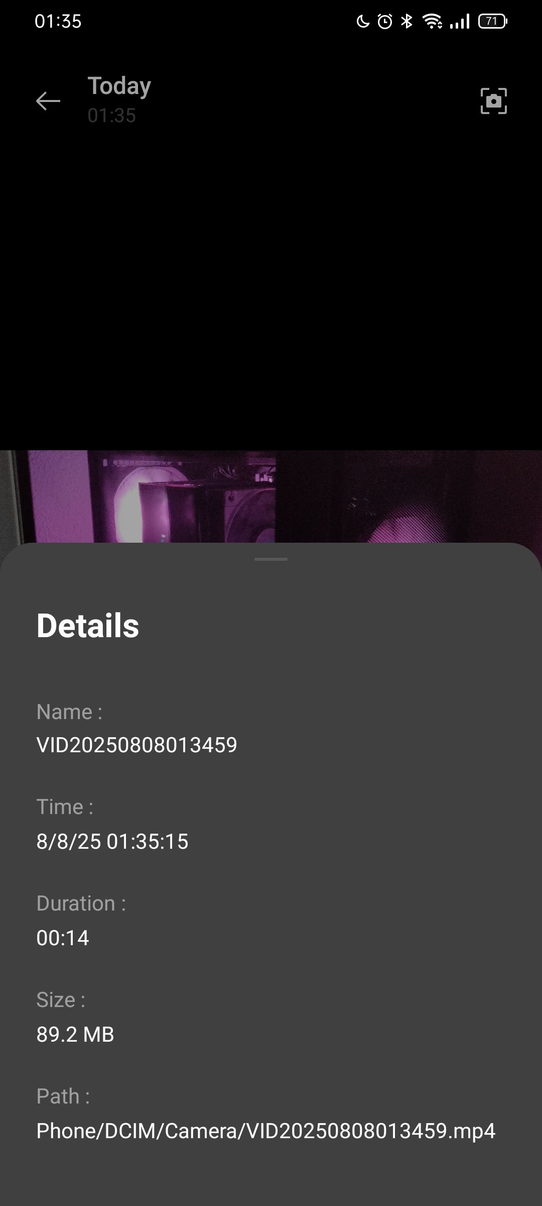 Video details of a video shot on a smartphone.