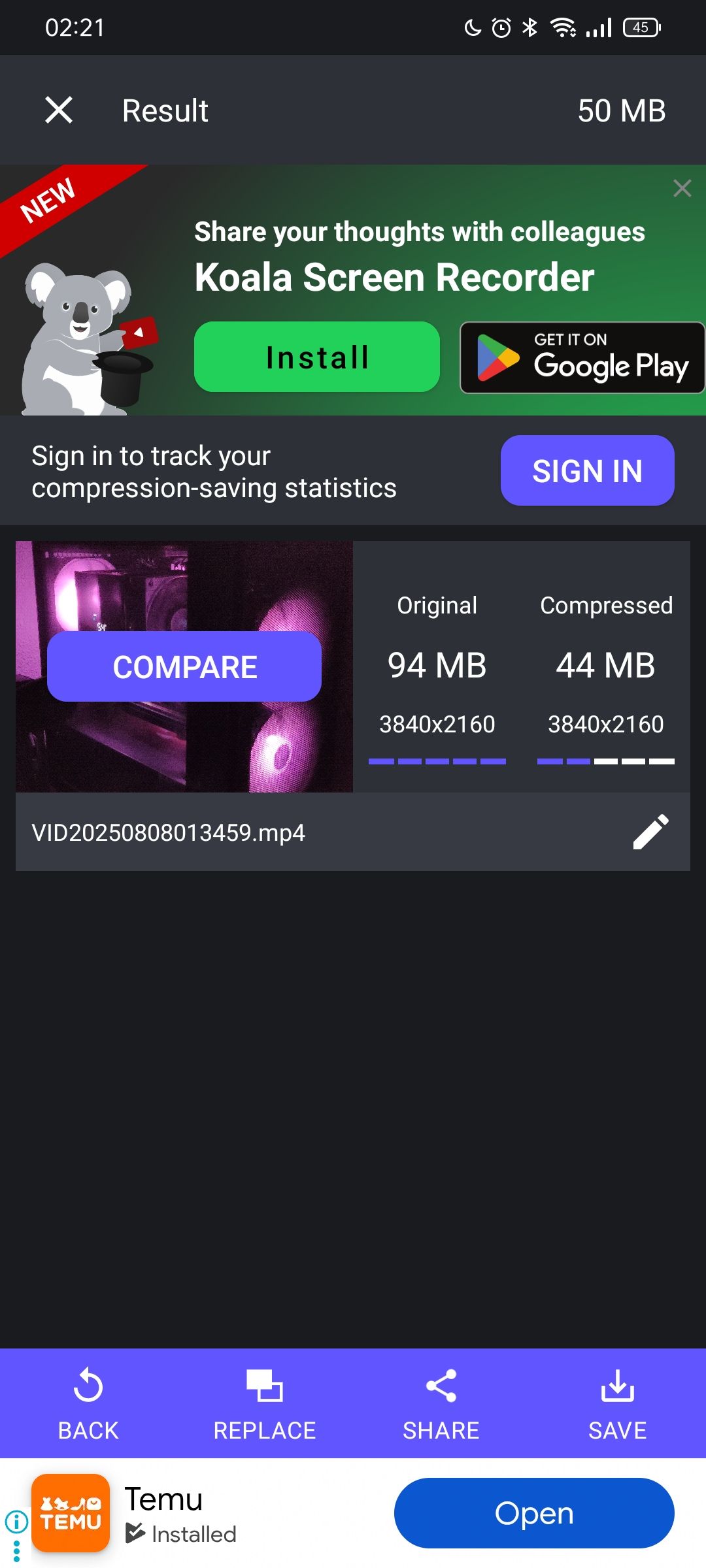 A screenshot of the Panda video compression tool.