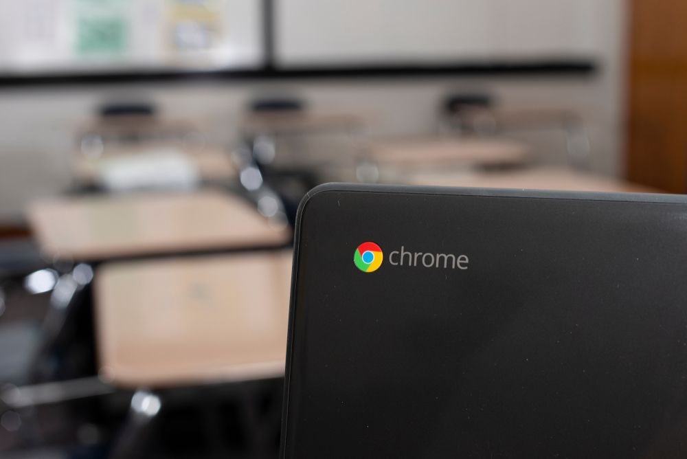 A Dell Chromebook in a classroom.