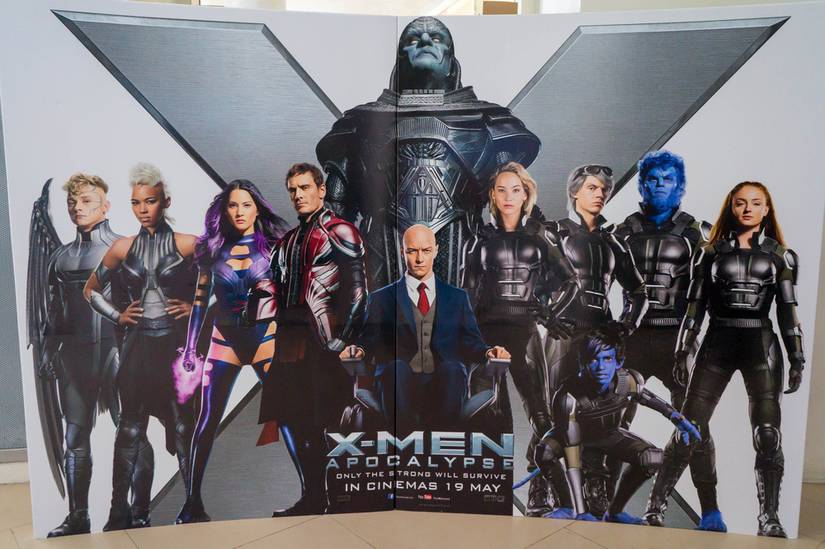 X-men Apocalypse standee at a theater.