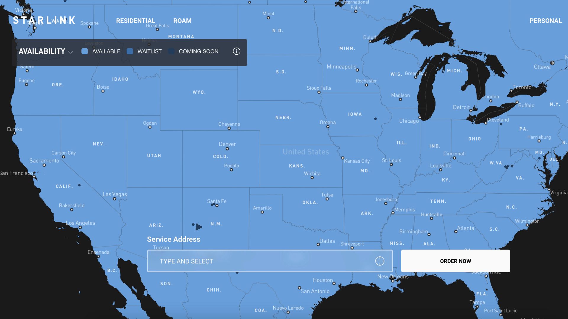 Starlink location map. 
