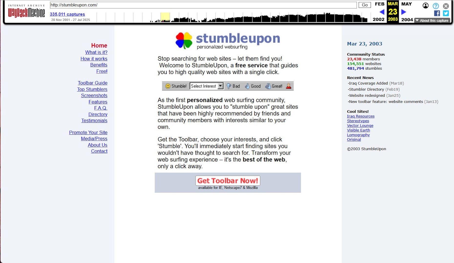 Photo that shows the home page of his steps on the Internet archive