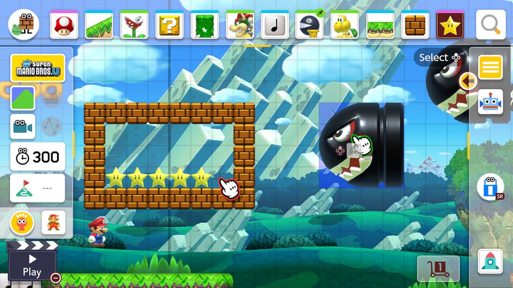 Level creation tools in Super Mario Maker 2.