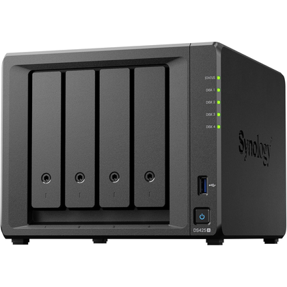 Synology DS425+ sobre un fondo blanco.