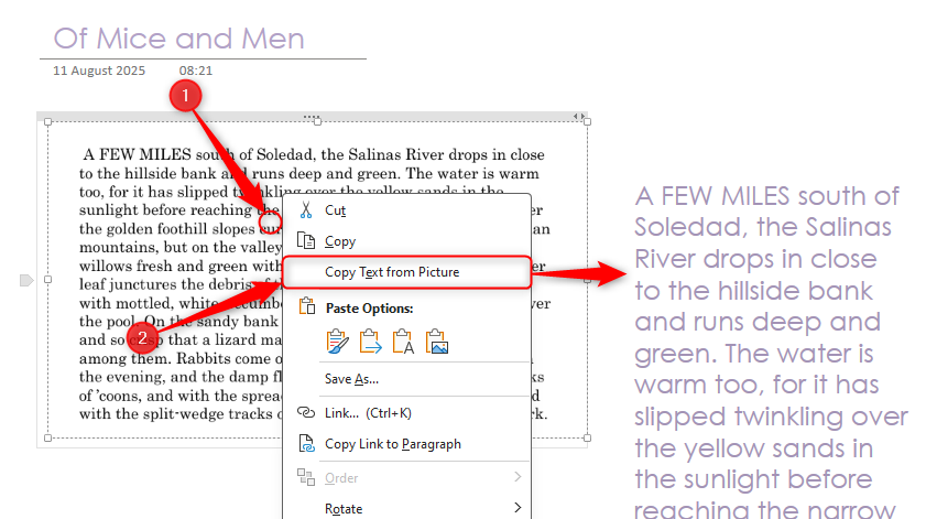 В OneNote скопирован и вставлен текст с изображения.