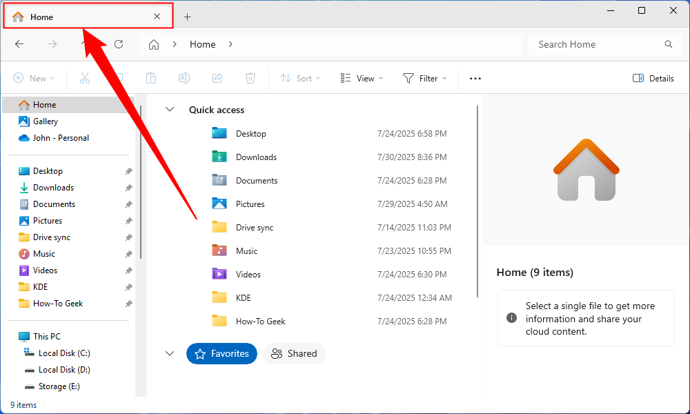 The Home tab open in File Explorer. 