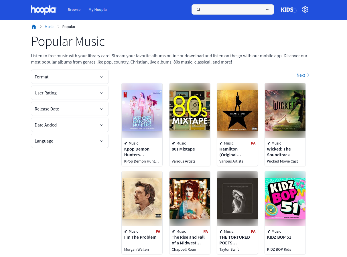 The Hoopla music streaming option.