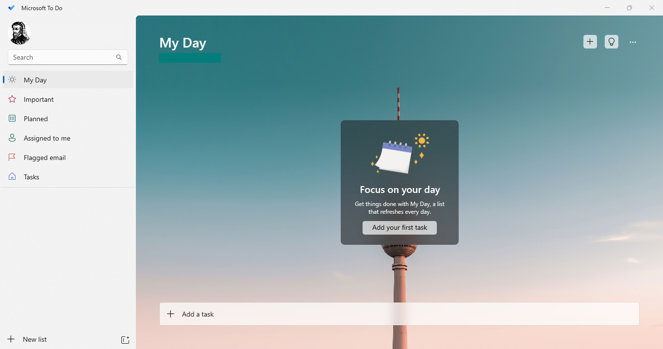 Приветственная страница Microsoft To Do в Windows.