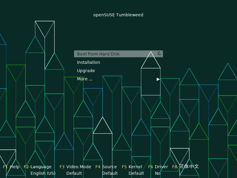 Начальное меню загрузки openSUSE Tumbleweed.
