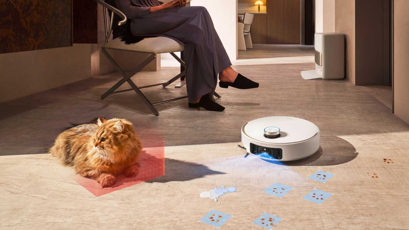 Robot vacuum detecting stains.