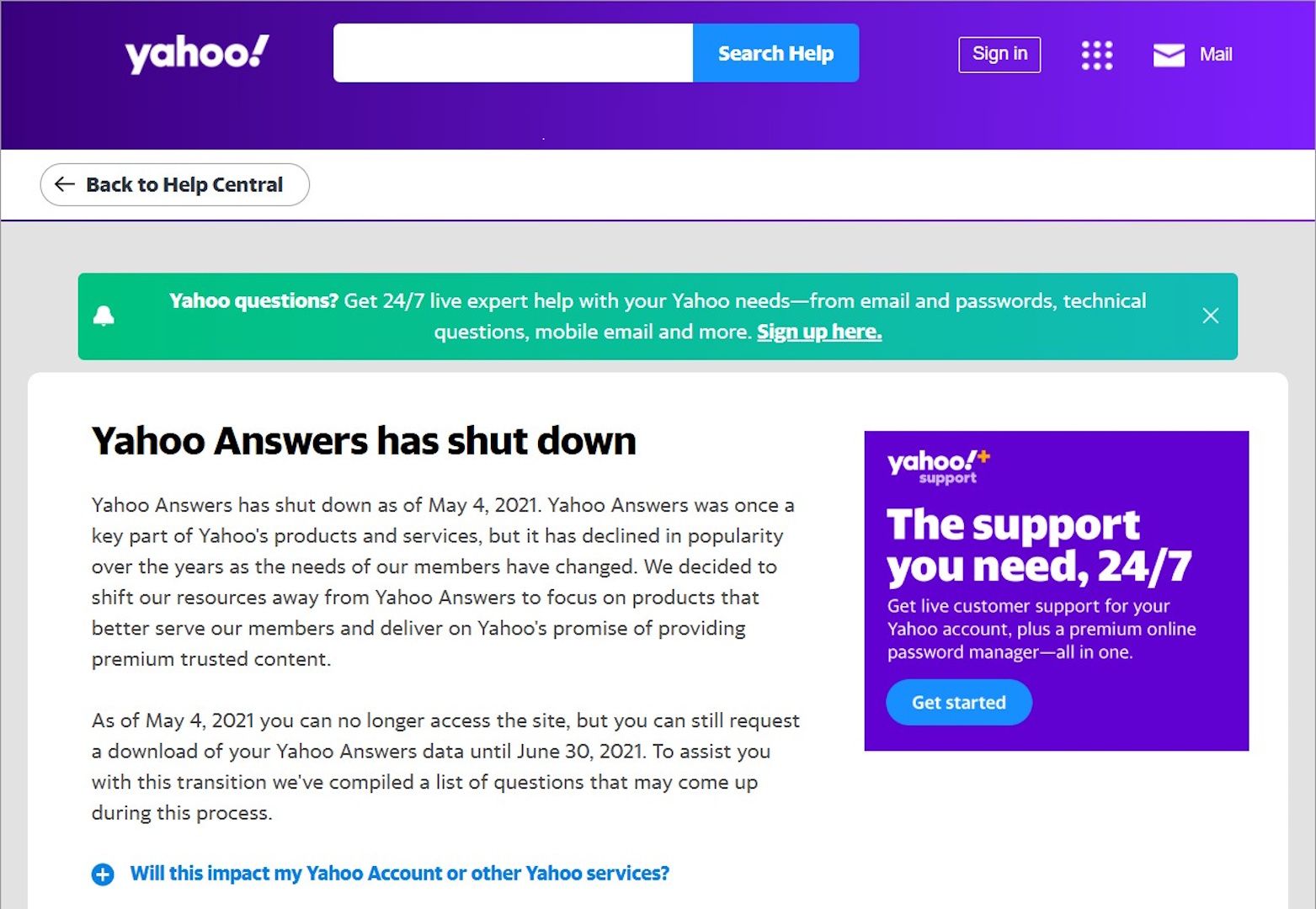 Photo that shows Yahoo's answers to close an advertisement from Archive.today