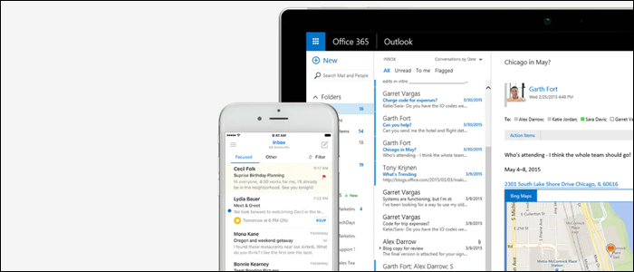 Microsoft Outlook opened on a laptop and phone