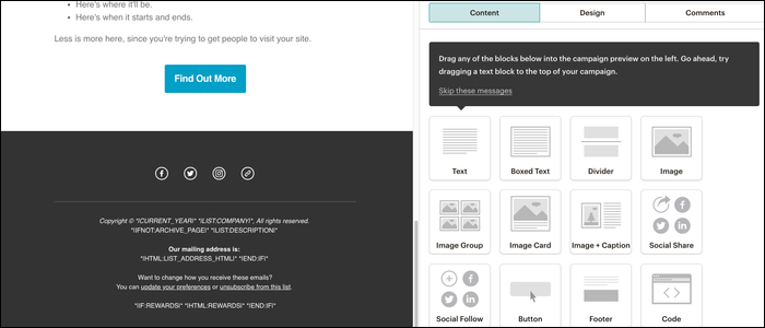 A custom WYSIWYG web editor allows you to create the newsletter content manually.