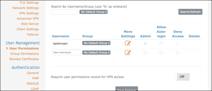 PAM uses local account-based authentication. Create a new user from the User Settings tab