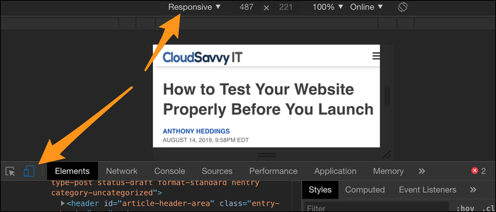 See how your site scales by right-clicking anywhere, selecting &quot;Inspect,&quot; pressing mobile devices button, then selecting &quot;Responsive&quot; as the device type