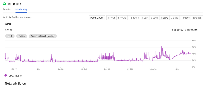 Graph that appears on Google Cloud Platform under the &quot;Monitoring&quot; tab when an instance is selected.