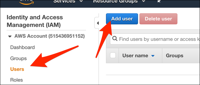 At the IAM Management Console, click on the &quot;Users&quot; tab to add a new user.