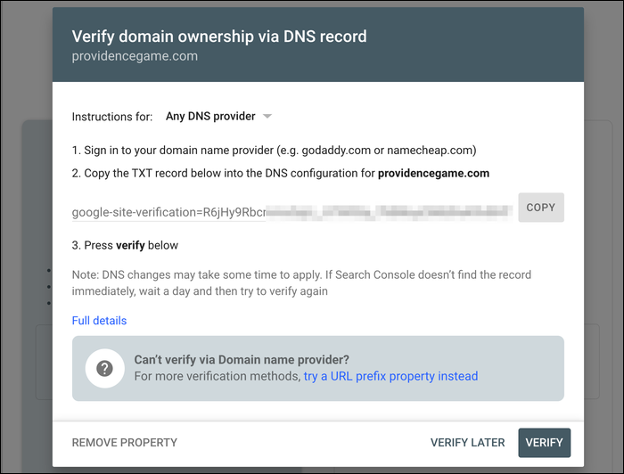 Verify domain ownership.