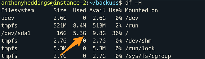 Current amount of disk space used.