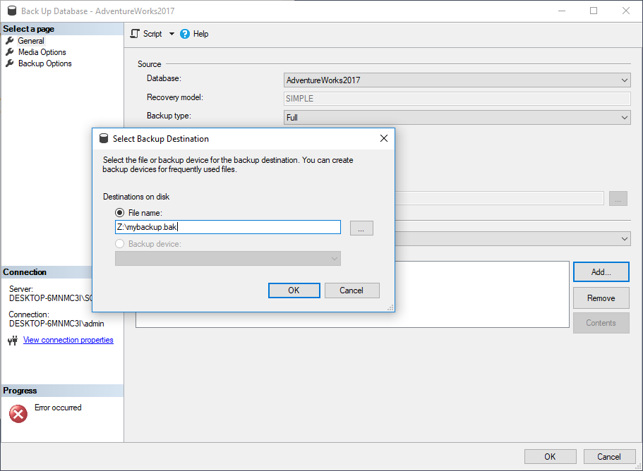 You can directly enter the path to your network share drive on the Select Backup Destination menu.