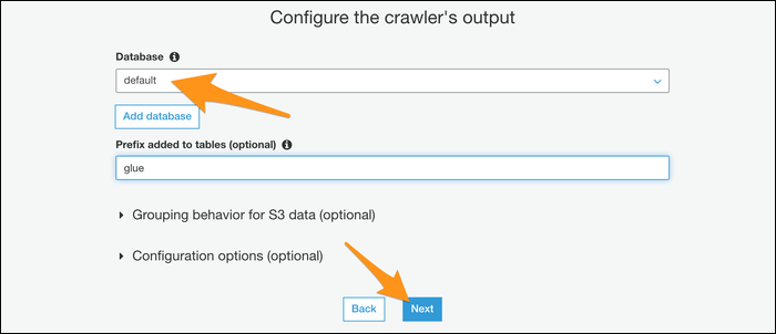 Configuring your crawler's output database.