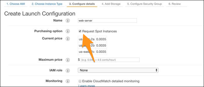 Create a new Launch Configuration from the Auto Scaling tab, and from the &quot;Configure Detail&quot; tab, check &quot;Request Spot Instances.&quot;