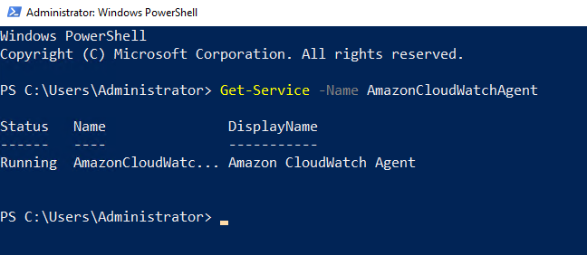 The CloudWatch agent service is now running.