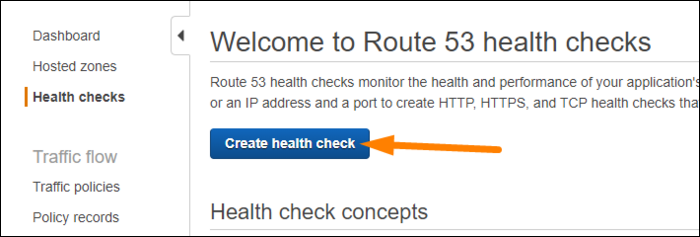Select &quot;Health Checks,&quot; create a new health check.