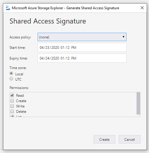 azure generate shared access signature