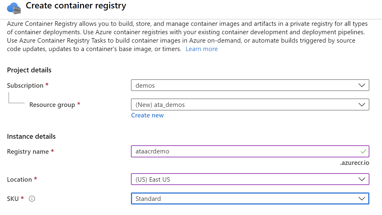 Create the container registry.