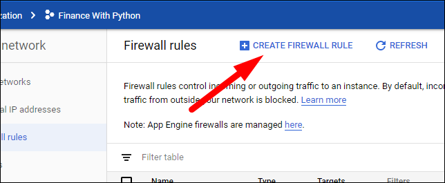 create new firewall rule
