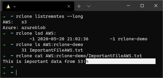Confirm the type of remote by adding the --long flag to the rclone listremotes command.