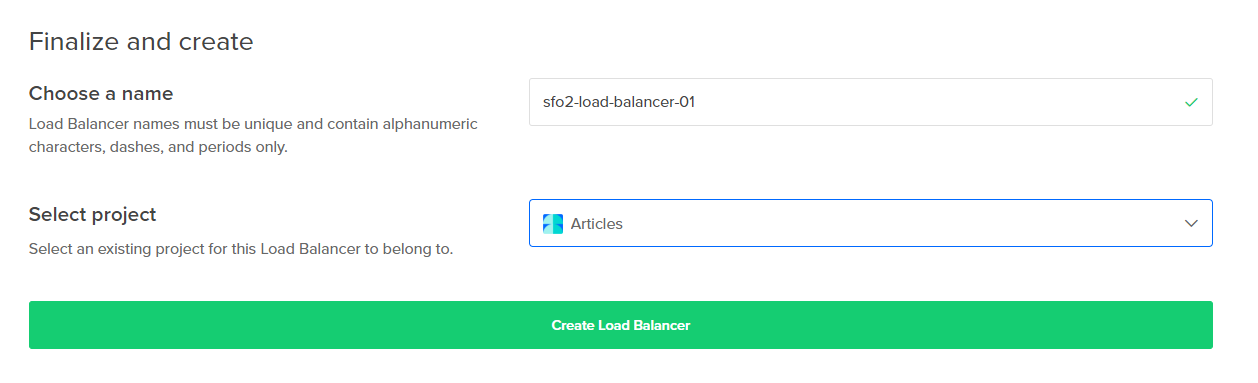 Choose a name for load balancer and click on Create Load Balancer