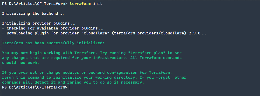 Initializing our configuration will install any providers specified in provider section of our Terraform configuration file.