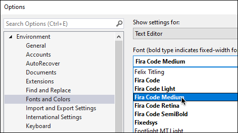 Install whatever font you choose, then select it from the Fonts menu in the options