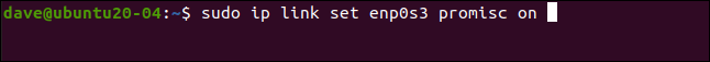 sudo ip link set enp0s3 promisc on in a terminal window