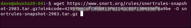 wget https://www.snort.org/rules/snortrules-snapshot-2983.tar.gz?oinkcode=&lt;your oink code goes here&gt; -O snortrules-snapshot-2983.tar.gz in a terminal window